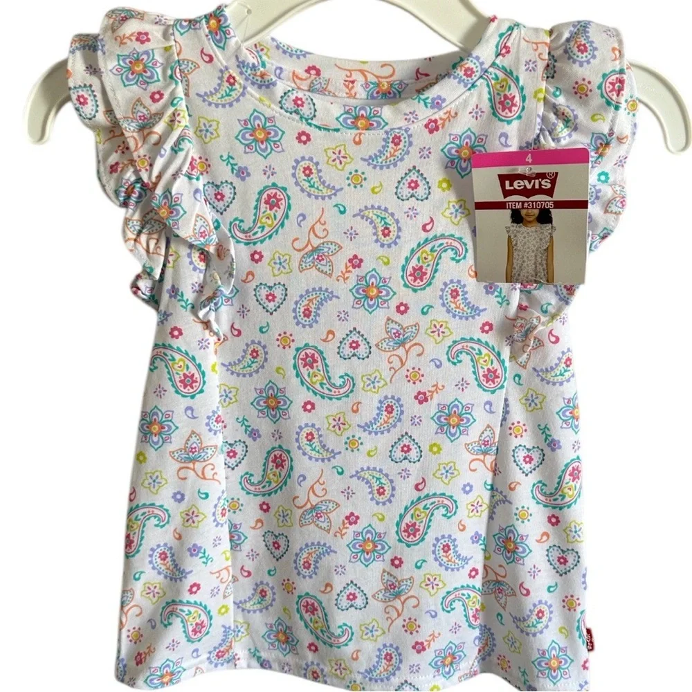 New Levi's Girls Size 4 Colorful Paisley Print Top Ruffle Layered Short Sleeves - Picture 15 of 16